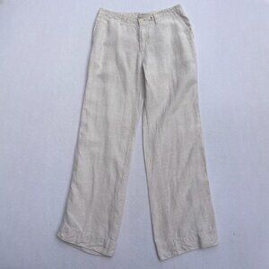Liz Claiborne Audra Cream Linen Wide Leg Trousers Pants Size 4 Vacation Coastal